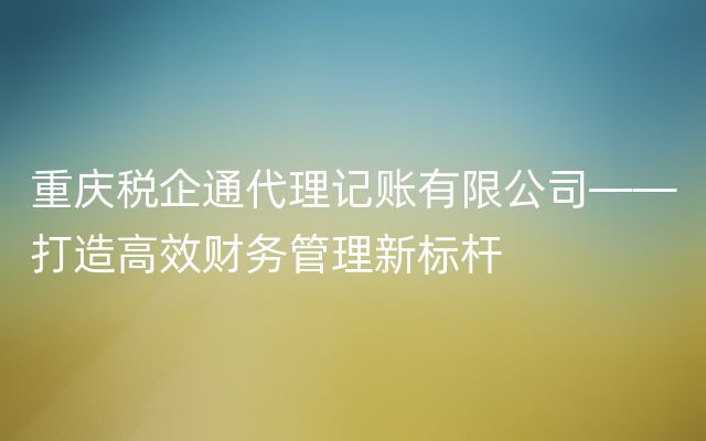 重庆税企通代理记账有限公司——打造高效财务管理新标杆