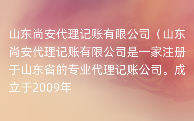 山东尚安代理记账有限公司（山东尚安代理记账有限公司是一家注册于山东省的专业代理记账公司。成立于2009年