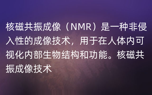 核磁共振成像（NMR）是一种非侵入性的成像技术，用于在人体内可视化内部生物结构和功能。核磁共振成像技术