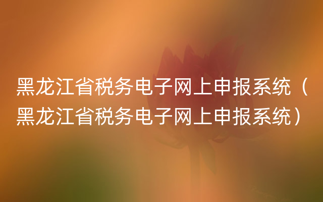 黑龙江省税务电子网上申报系统（黑龙江省税务电子网上申报系统）