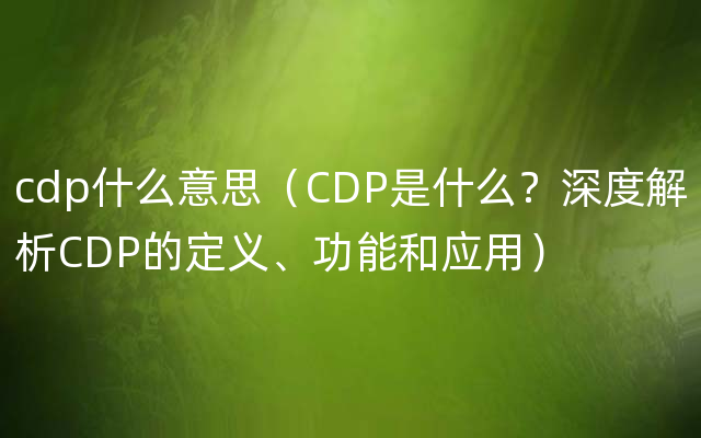 cdp什么意思（CDP是什么？深度解析CDP的定义、功能和应用）