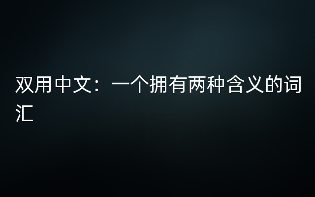 双用中文：一个拥有两种含义的词汇