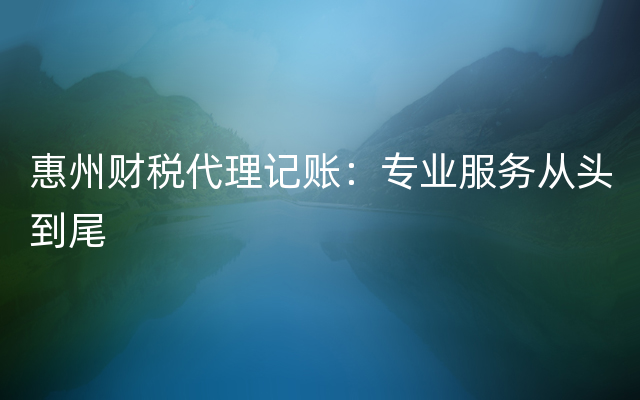 惠州财税代理记账：专业服务从头到尾