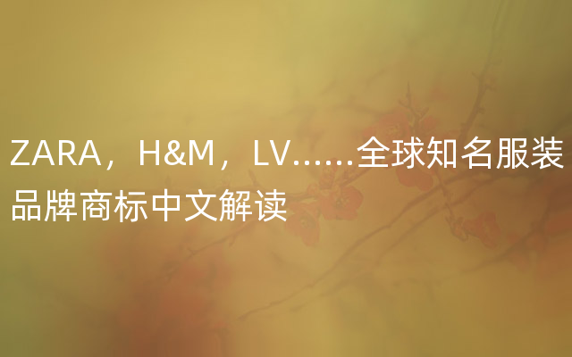 ZARA，H&M，LV……全球知名服装品牌商标中文解读