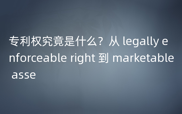 专利权究竟是什么？从 legally enforceable right 到 marketable asse