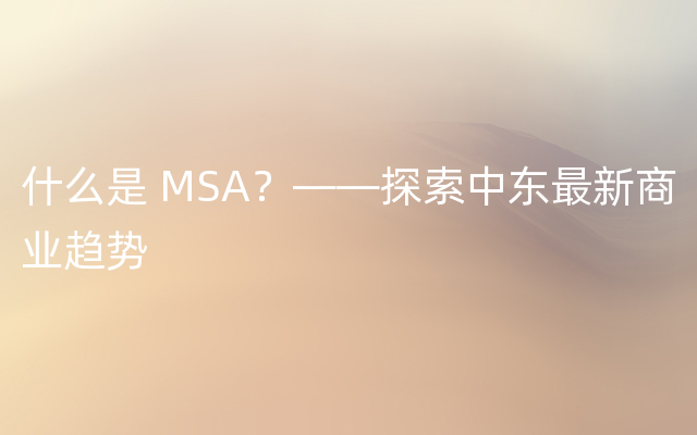 什么是 MSA？——探索中东最新商业趋势
