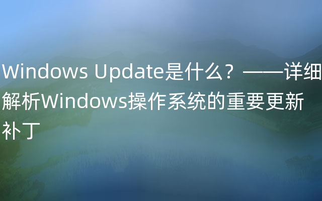 Windows Update是什么？——详细解析Windows操作系统的重要更新补丁