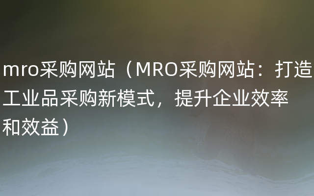mro采购网站（MRO采购网站：打造工业品采购新模式，提升企业效率和效益）