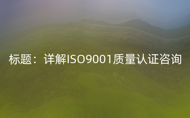 标题：详解ISO9001质量认证咨询