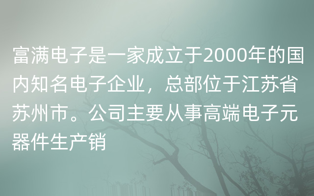富满电子是一家成立于2000年的国内知名电子企业，总部位于江苏省苏州市。公司主要从事高端电子元器件生产销