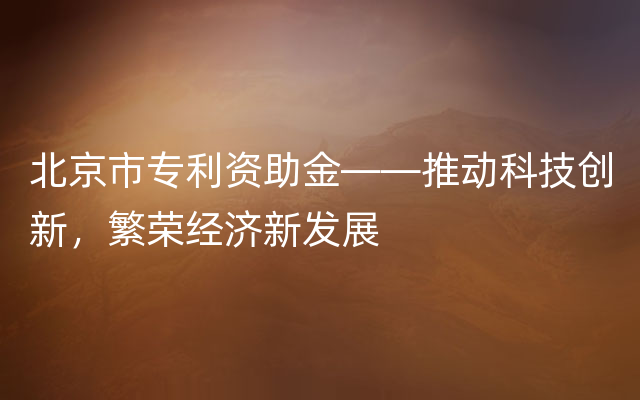 北京市专利资助金——推动科技创新，繁荣经济新发展