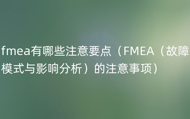 fmea有哪些注意要点（FMEA（故障模式与影响分析）的注意事项）