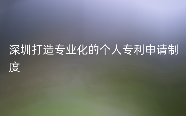 深圳打造专业化的个人专利申请制度