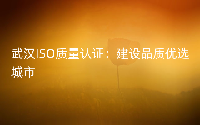 武汉ISO质量认证：建设品质优选城市