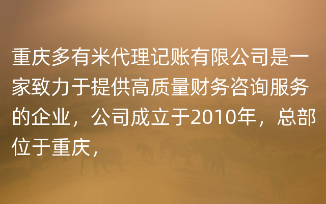 重庆多有米代理记账有限公司是一家致力于提供高质量财务咨询服务的企业，公司成立于2010年，总部位于重庆，