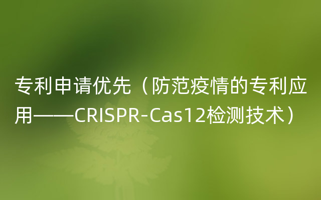 专利申请优先（防范疫情的专利应用——CRISPR-Cas12检测技术）